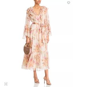 AQUA Floral Ruffle Maxi Dress Boho NWT Small Pink Multi $128